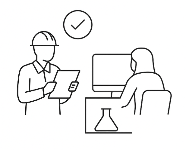 Illustration of an inspector and a lab technician working